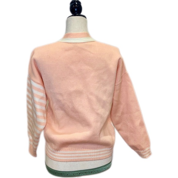 Vintage 1980s Maura pink and white cardigan with color blocking and stripes - Picture 2 of 7